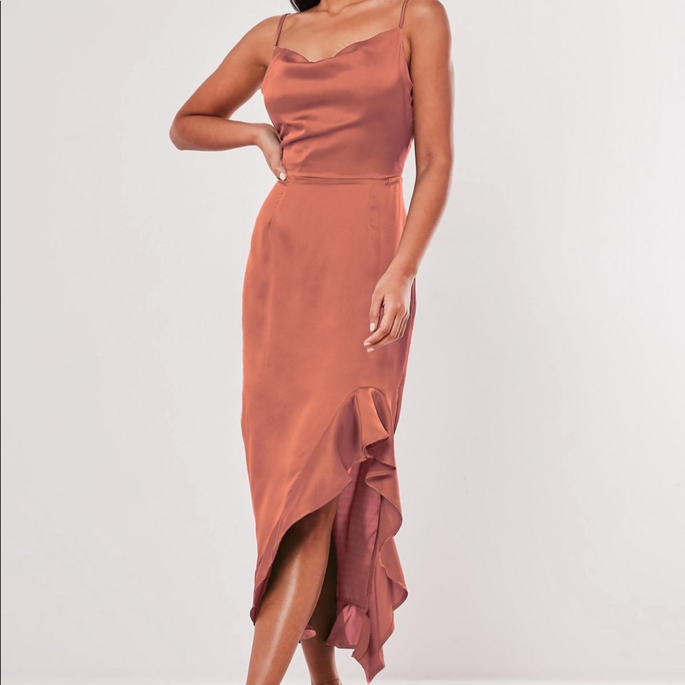 MissGuided cowl neckline satin midi dress
